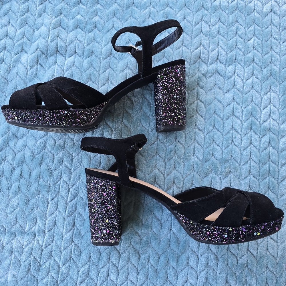 Jellypop US 11M Black High Heels with Sparkles - Picture 2 of 7